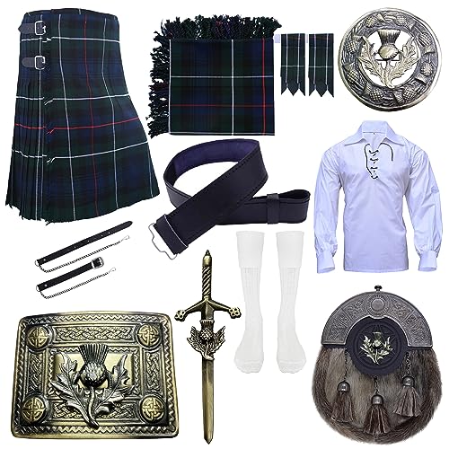 IKP Scottish Duncan - Juego de 10 piezas para matar al cardo y broche, cinturón y hebilla, calcetines y destellos, Duncan Tartan, Belly Button Waist 46'
