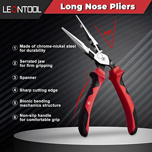 LEONTOOL High Leverage Long Nose Pliers with Angled Head 8-Inch Wire Cutter Heavy Duty Multifunction Precision Pliers Professional Hand Tool Saving 35 Percent Labour - Image 2