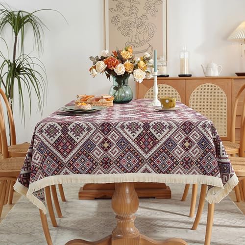 Nappe en lin avec pompons bohème 140x180 nappe rectangle table fête