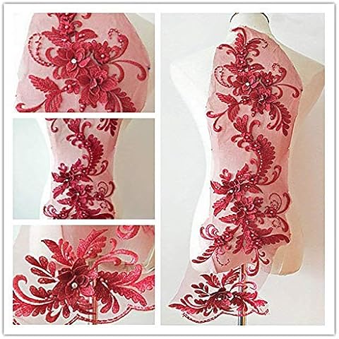 3d Lace Appliqué Flower Patch Great for DIY Decorated Craft Sewing Costume Evening Bridal Top 3 in 1 20cm*72cm A1 (Burgundy) Cover