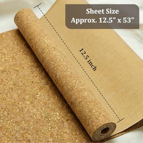 Image of SorenCut Cork Fabric by The Yard for Sewing: Natural Cork and Gold Embellished Craft Fabric Sheet,Glitter Fabric Roll 12.5 * 52 Inch for Earrings and Other HandCrafts DIY Projects