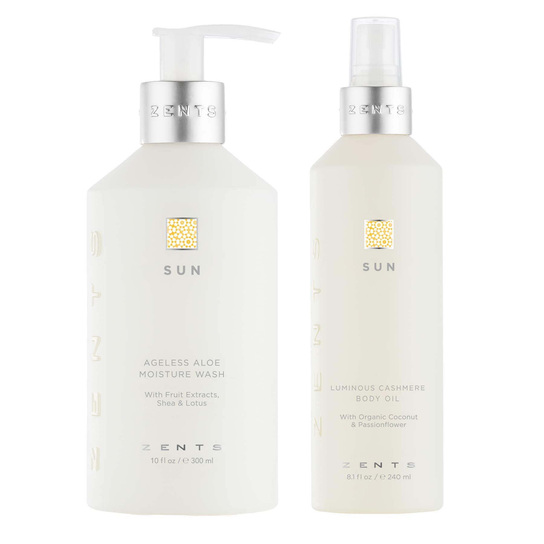 ZentsBody Wash and Cashmere Oil Set (Sun Fragrance), Aloe Moisture Body Wash, Soften and Moisturize Skin with Vitamin E and Organic Coconut Oil