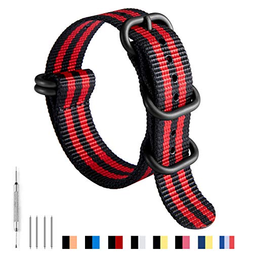 Image of BINLUN Premium Ballistic Nylon Watch Strap, Heavy Duty 5-Ring Replacement Watch Band with Stainless Steel Buckle, Durable & Comfortable Sport Band for Men Women, Fits 18-24mm