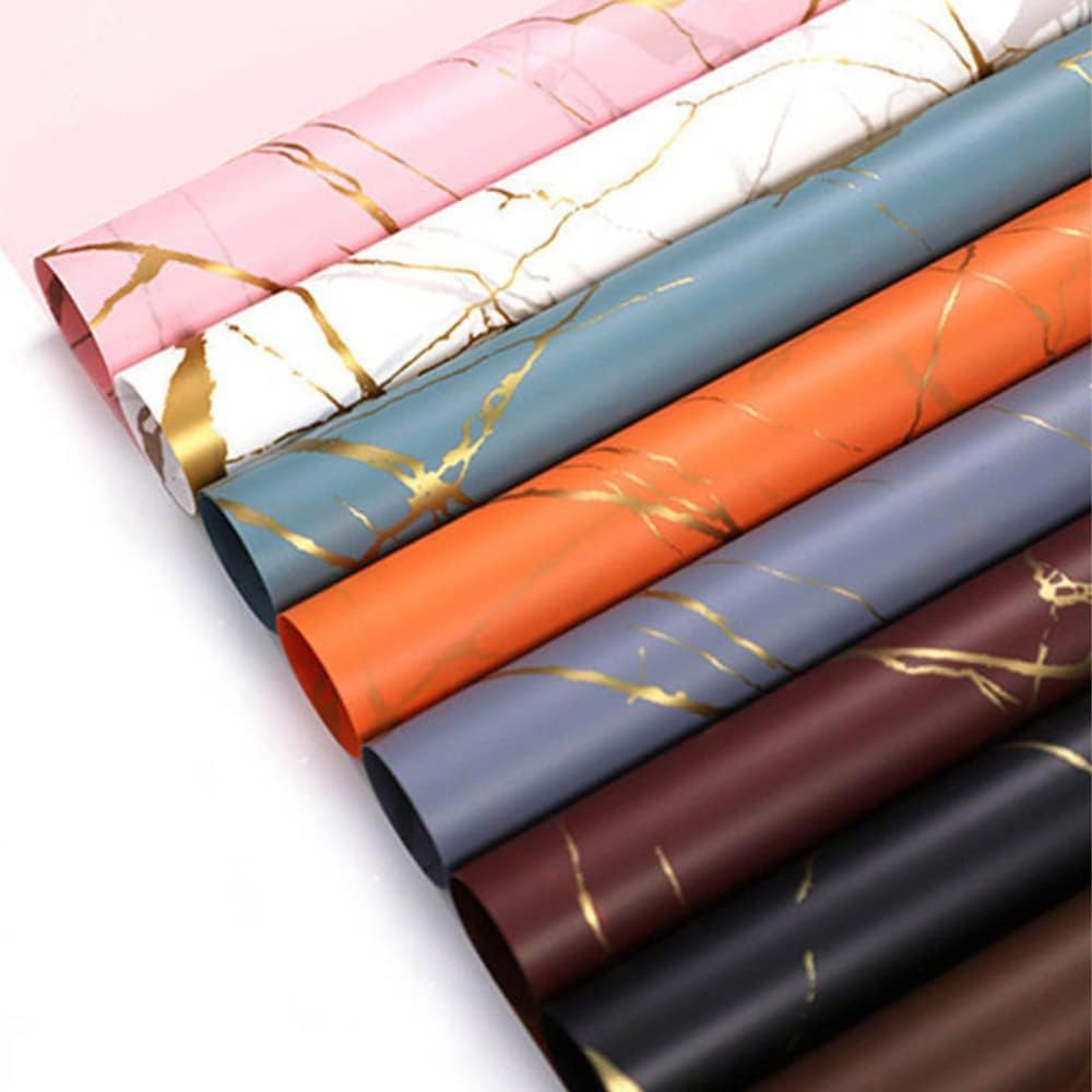 Zarwani - 10 Sheets Korean Style Waterproof Multicolor Bouquet Wrapping Paper (58cm x 58cm, 60 Microns) | Marble Design, Giftwrap for Flowers & DIY Christmas Gift Wrapping Paper (10, Marble Multi)