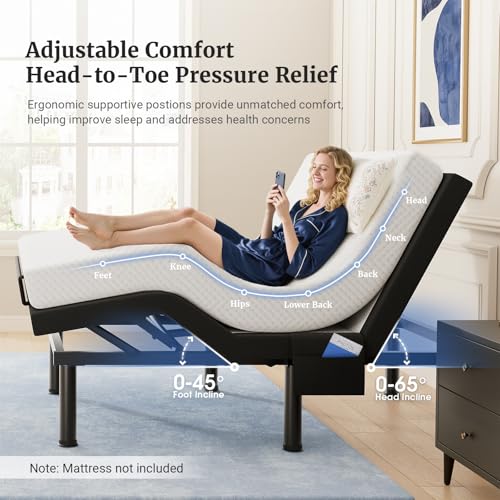 Image of Tami Tami T600 Adjustable Bed Frame Split King Size with Remote & Massage - Syncable Electric Beds Bases, Zero Gravity, Dual Side USB, Nightlight, Quiet Motor, 5 Min Easy Assembly
