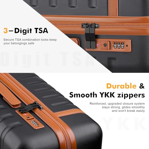 Luggage Sets 3 Piece with Spinner Wheels, Lightweight PC Hardside Suitcase with TSA Lock & YKK Zippers, 20 Inch Carry On Luggage with Travel Bag for Men and Women, Black image 3