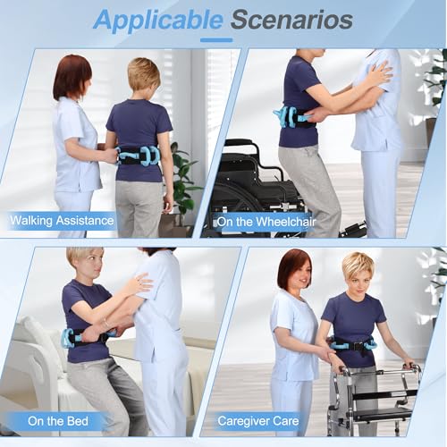 NIdreamCE Gait Belt Transfer Belts with Handles for Lifting Seniors, Safety Gate Belt with Metal Buckle Nursing Safety Patient Assist for Elderly, Disabled, Physical Therapy, Caregivers(Blue)