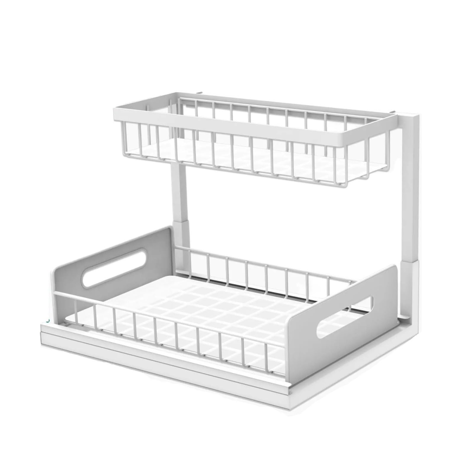 Étagère sous évier avec tiroir coulissant amovible et double panier blanc compact