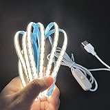 COB Strip Light With Switch USB 5V Highlight LED Light Bedroom 6.56ft(2m) 600LEDs Waterproof Flexible Self Adhesive Tape Light for Kitchen,Garage,TV Wall,Home DIY Lighting (2m /Neutral Light 4000K)