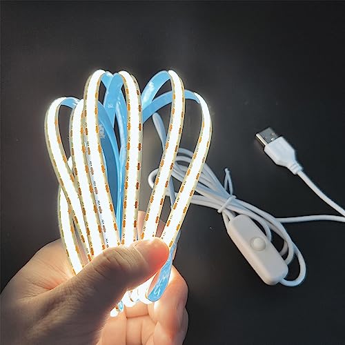 COB Strip Light With Switch USB 5V Highlight LED Light Bedroom 6.56ft(2m) 600LEDs Waterproof Flexible Self Adhesive Tape Light for Kitchen,Garage,TV Wall,Home DIY Lighting (2m /Neutral Light 4000K)