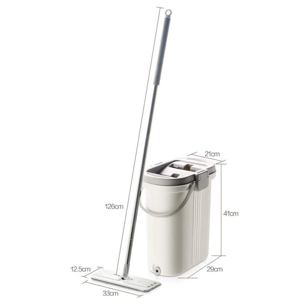 Juego de Cubo y fregona Plana de Microfibra, fregona Plana Profesional para Limpieza de Suelos húmedos y Secos, Acero Inoxidable Ajustable