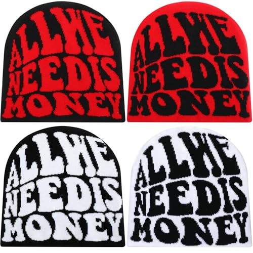 Image of Ramede 4 Pcs Y2k Beanie - Double Sided Graphic Beanies for Men and Women, Acrylic Knitted Y2k Hats Accessories