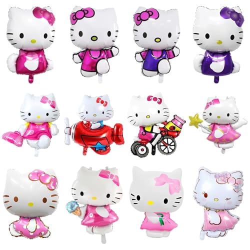 12Pcs Kitty Foil Balloons for Kitty Birthday Party Girls Birthday Party Balloons Baby Shower Birthday Party Decorations