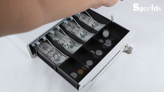 標本箱 鍵付き 白 金属製　Cash Register Drawer Sgorlds 14