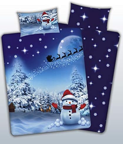 CnA Stores Blue Christmas Bedding Snowman Duvet Cover Set with Pillowcases (Double)