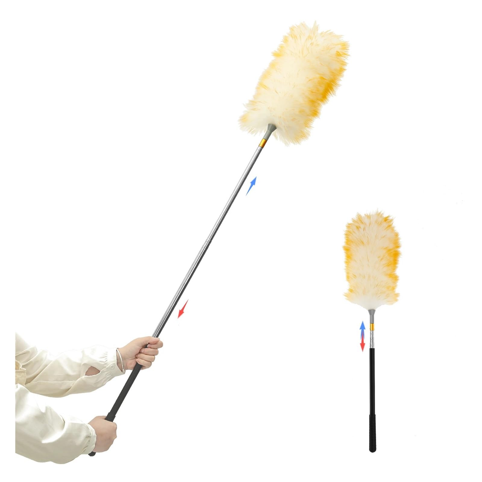 Plumero Plumero Extensible De Lana Sintética | Plumero Lavable Y Reutilizable Con Mango Extensible Para Limpiar Techos Altos