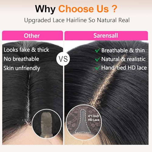 Sarensall Black Wigs for Women Glueless Lace Hairline Long Straight Layered Wigs Synthetic Wig for Daily Party Use 26 Inch — view 6