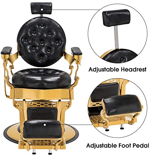 Barberpub Vintage Barber Chair Heavy Duty Metal Frame All Purpose Hydraulic Recline Salon Beauty Spa Equipment 2947 (Gold) #TOP2