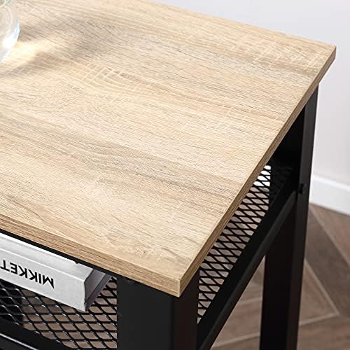 HOMCOM Industrial-Style Boxy Side Table 3 Layer 2 Shelves Storage Display w/Metal Frame Stylish On-Trend Bedside End Table Nightstand, Accent Furniture Living Room Bedroom Lounge
