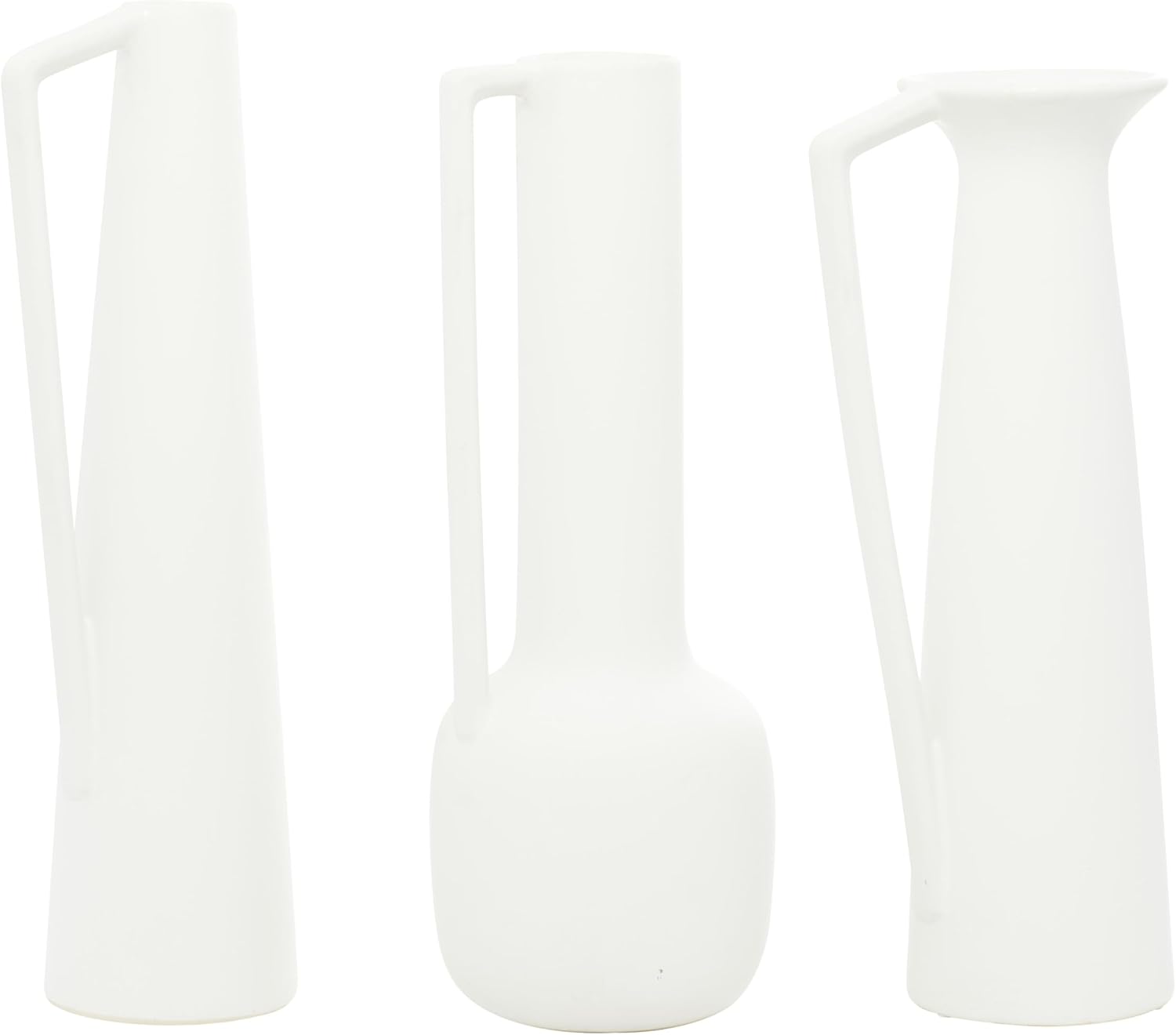CosmoLiving by Cosmopolitan Ceramic Decorative Vase Centerpiece Vases with Handles, Set of 3 Flower Vases for Home Decoration 17", 16", 16"H, White