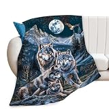 Wolf Family Animal Throw Blanket - Warm Soft Plush Lightweight Fleece Flannel for Kids Adults Men Women - 50'X40'