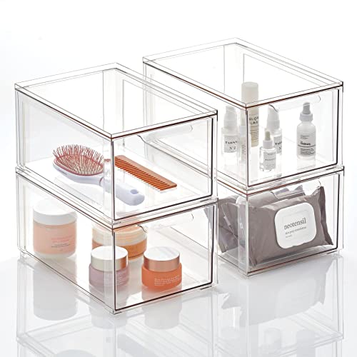 mDesign Aufbewahrungsbox für das Badezimmer stapelbarer Make-up Organizer aus Kunststoff praktische Schubladenbox für verschiedene Badartikel 4er-Set durchsichtig