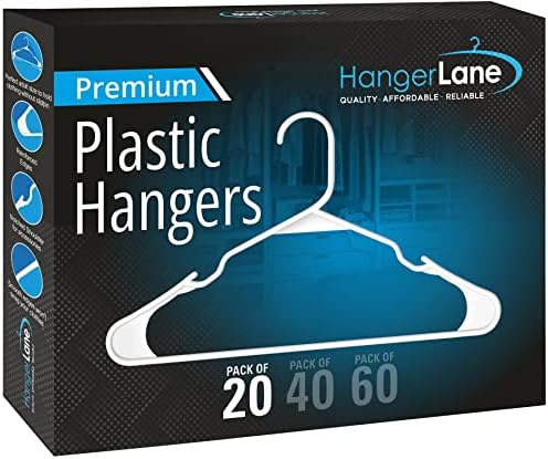 Plastic Hangers 20, 40, 60 Pack – Space Saving Hangers for Clothes – White Plastic Hangers for Neatly Hanging Clothing, Shirts, Jackets, Pants, Laundry, Dresses & More (20 Pack)