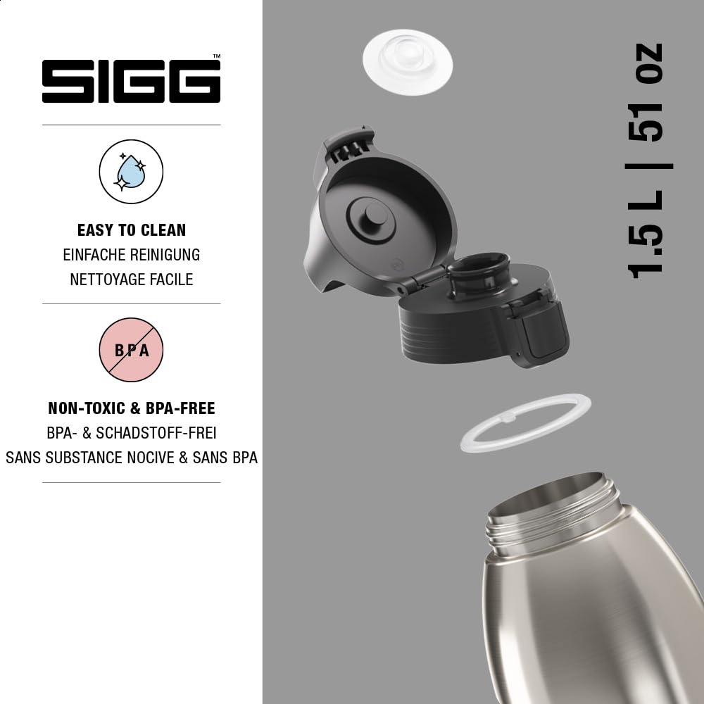 SIGG - Botella térmica con aislamiento - Termo Shield Therm One Brushed - Bebidas carbonatadas - A prueba de fugas - Apto para lavavajillas - Sin BPA - 90% acero inoxidable reciclado - Plata - 1,5 L