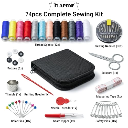 Image of Sewing Kit Box with Needles, Threads, Scissors, Buttons & Tape (85 Pieces) | Needle Threader Included, Travel Friendly, Tailoring Accessories, For Home Use, Stitching Items Set