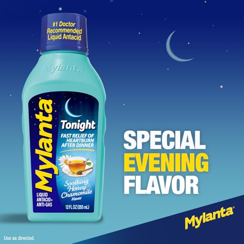 Image of Mylanta Heartburn and Gas Relief, Liquid Antacid, Tonight Formula, Honey Chamomile Flavor, 12 Fl Oz