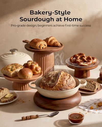 Image of 5QT Enameled Cast Iron Sourdough Bread Oven for Homemade, White | Tight-fitting Dome Lid, Shallow Base Supports Easier Loading & Crisp Sourdough Crusts, Gifts for Sourdough Bakers