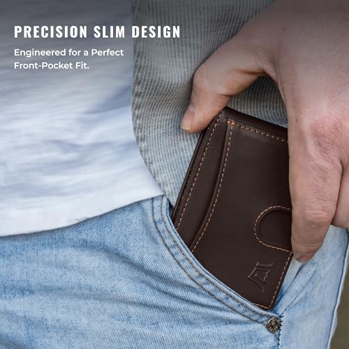 Image of Kings Loot Money Clip Slim Minimalist Wallet for Men - RFID Blocking Leather Design with Money Clip - Front Pocket Bifold Holds 12 Cards - Stylish & Compact Wallets (Umber)