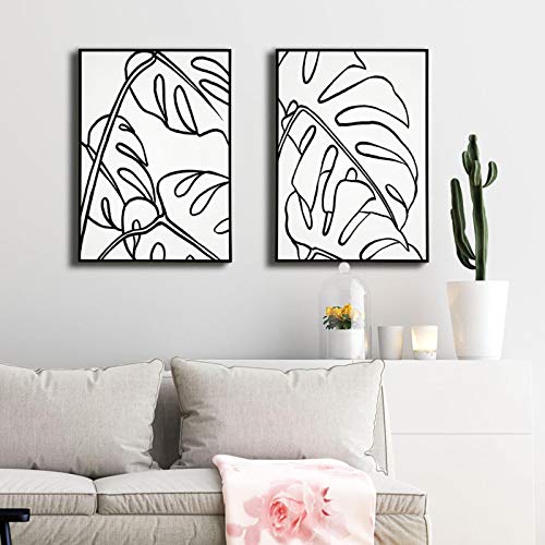 Póster de hojas para vestir paredes vacías, set de 3 pinturas de lienzo modernas de 50 x 70 cm