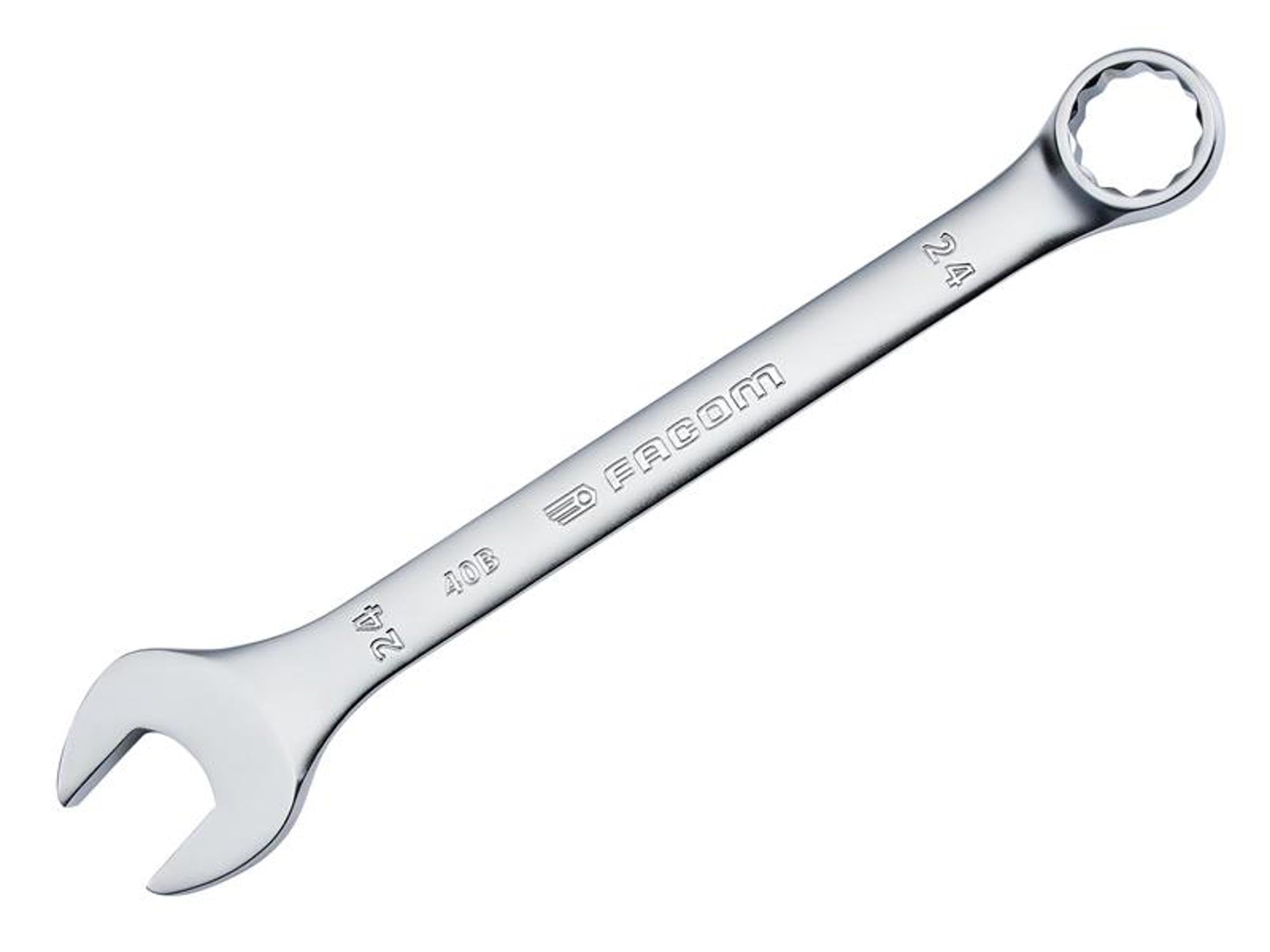 Facom 40B.24 Slim Metric Combination Spanner 24Mm, 12-Point Ogv, Matt Chrome Finish. 3662424112591