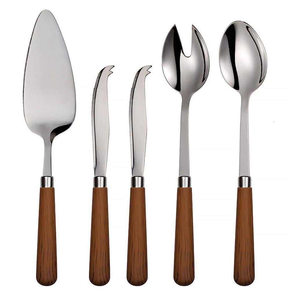 Quid Novi Flatware Corsica Collection - 5-Piece Stainless Steel Serving Set - Medium Brown