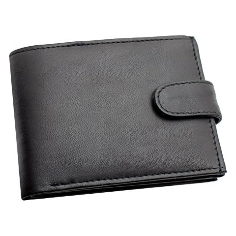 RAS Mens RFID Blocking Soft Smooth Genuine Leather Wallet with A Zipped Coin Pocket and Id Card Window 94 (Black) Cover
