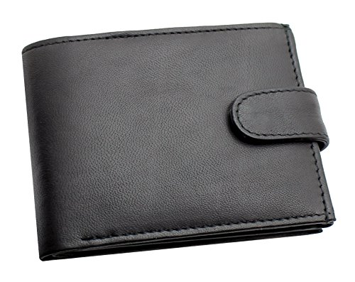 RAS Mens RFID Blocking Genuine Leather Trifold Wallet for Coins Cash and Id 94 Black