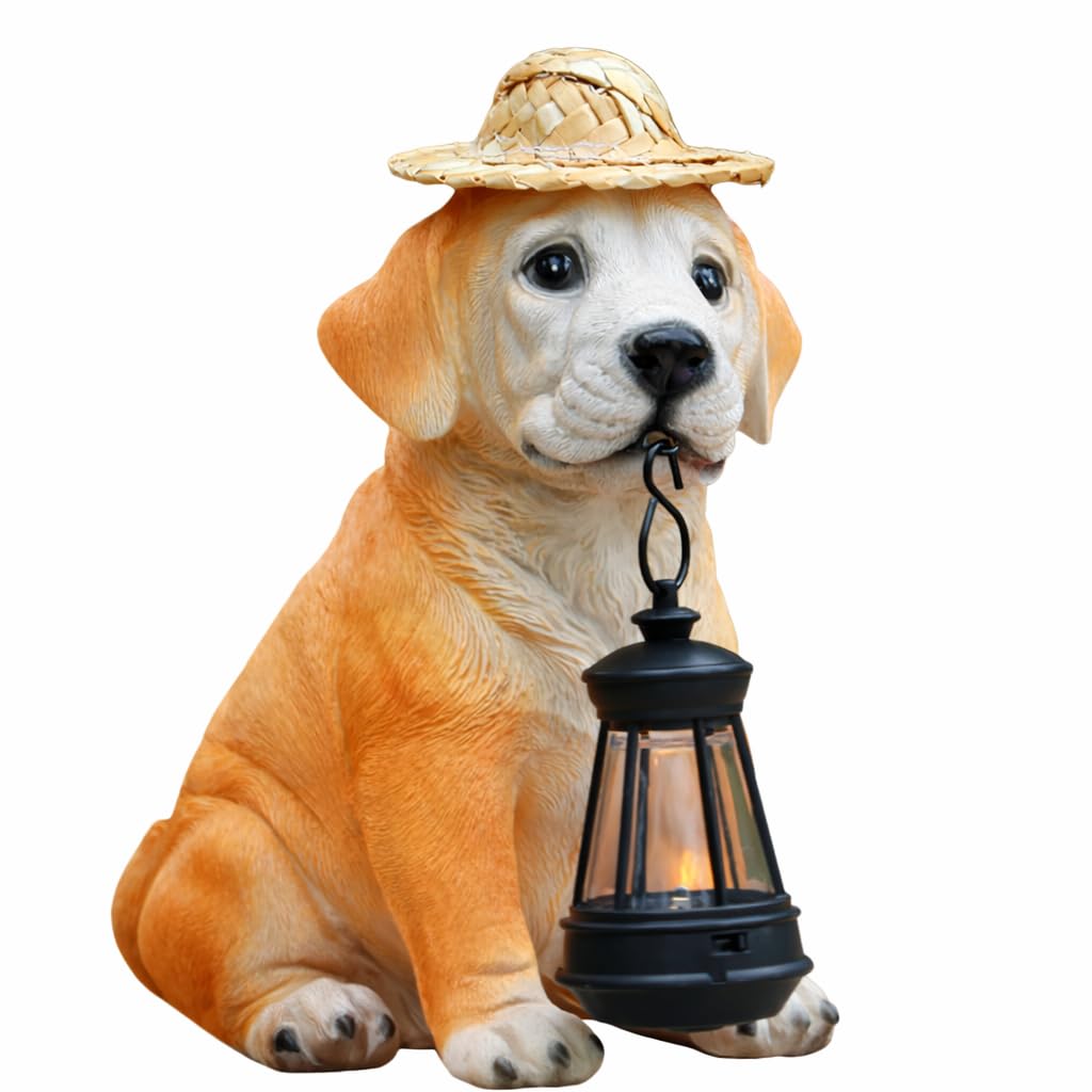 Berpar Solar Labrador Dog Garden Ornament with LED Light – Waterproof Resin Outdoor Statue, Weather Resistant Patio Decor for Lawn, Porch, Balcony & Flower Beds