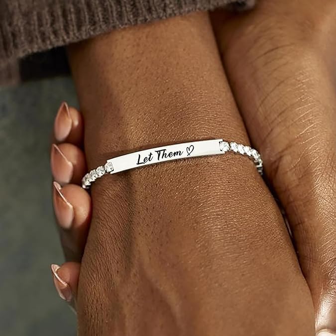Let Them Bracelet For Women, Self Worth Motivational Crystal Energy Chain Bracelets Inspirational Stainless Steel Engraved Bracelet Anniversary Birthday Jewelry Gift - Image 2