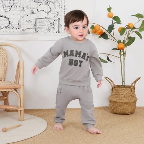 SHIBAOZI Baby Boy Clothes Toddler Fall Winter Outfit Letter Graphic Sweatshirt Pullover Tops + Pants Joggers Set3