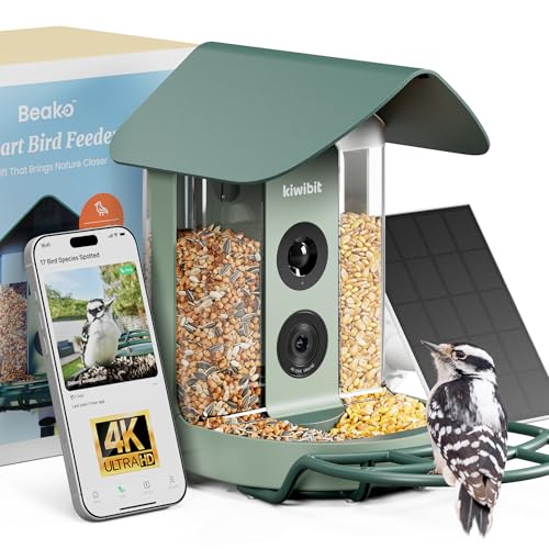 Beako™ Smart Bird Feeder with 4K Camera Solar Powered for Outdoors - UHD Live Stream for Birdwatching, AI Identification 10,000+ Bird Species, Real-Time Motion Detection, Ideal Gift for BirdLovers