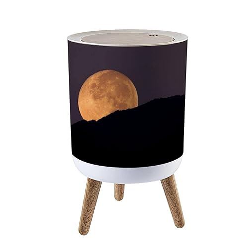 Cubo de basura pequeño con tapa, ajuste de súper luna, patas de madera, tapa de prensa, cubo de basura redondo para cocina, baño, oficina, 7