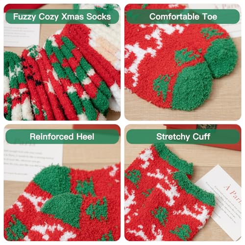 MarJunSep 24 Pairs Christmas Fuzzy Cozy Socks for Women Teen Girls Plush Fluffy Slipper Holiday Sleeping Santa Socks Gifts3