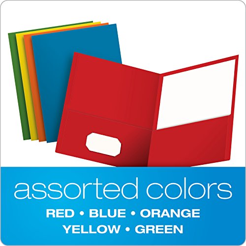 Oxford 2 Pocket Folders, Textured Paper, Assorted Colors (Light Blue, Red, Yellow, Orange, Green), Letter Size, 50 Per Box (67613) #TOP2