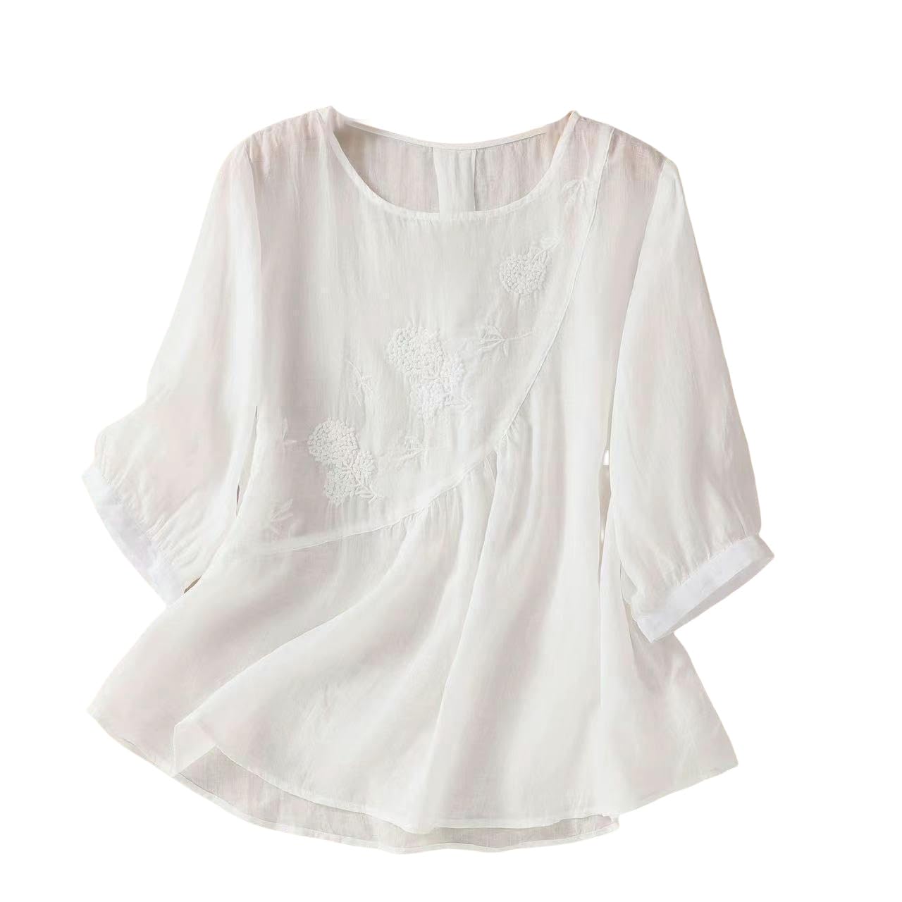 Pull d'été en coton et lin uni col rond idéal pour vos vacances - 8