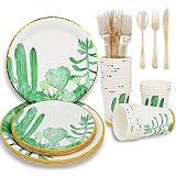 Cactus Party Supplies ,Boho Jungle Theme baby shower Disposable Plates with Paper Plates,Cups,Knife,