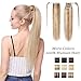 Produktbild Silk-co Pferdeschwanz/Zopf Extensions Echthaar Clip in Ponytail #18/613 Aschblond/Gebleichtes Blond - Extensions Echthaar Haarteil Haarverlängerung Glatt 80g 40cm