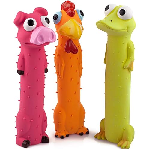 CHIWAVA 3 Pack 9" Squeaky Latex Dog Toys Standing Stick Animal Puppy Fetch Interactive Play for Small Medium Dogs