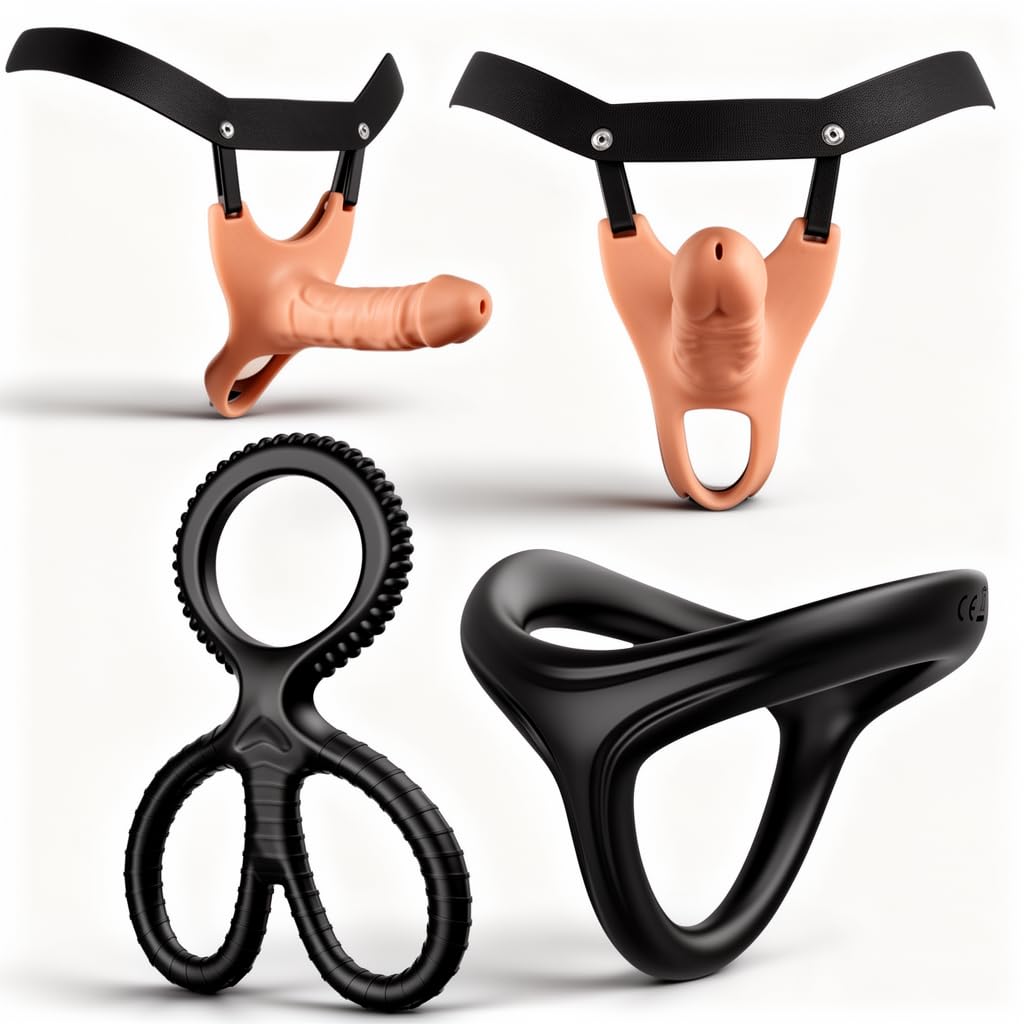 3in1 Performance Set für Männer – Hohler Strap-On Penis Extender 15cm mit Hodenöffnung & 2x Silikon Cockring Set für Ausdauer & Maximale Härte