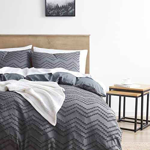Image of Nestl Twin Duvet Cover Set - Boho Bedding Twin Size Duvet Cover, 2 Piece Tufted Double Brushed Grey Duvet Cover Twin with Zipper Closure, 1 Boho Duvet Cover 68x90 inches and 1 Pillow Sham